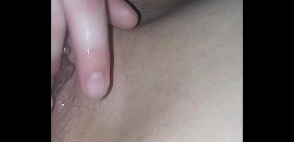  My wife playing with her wet pussy waiting for our 19 year olds sex slave to come dick her down while I Spit on her already wet pussy and make it sloppy wet